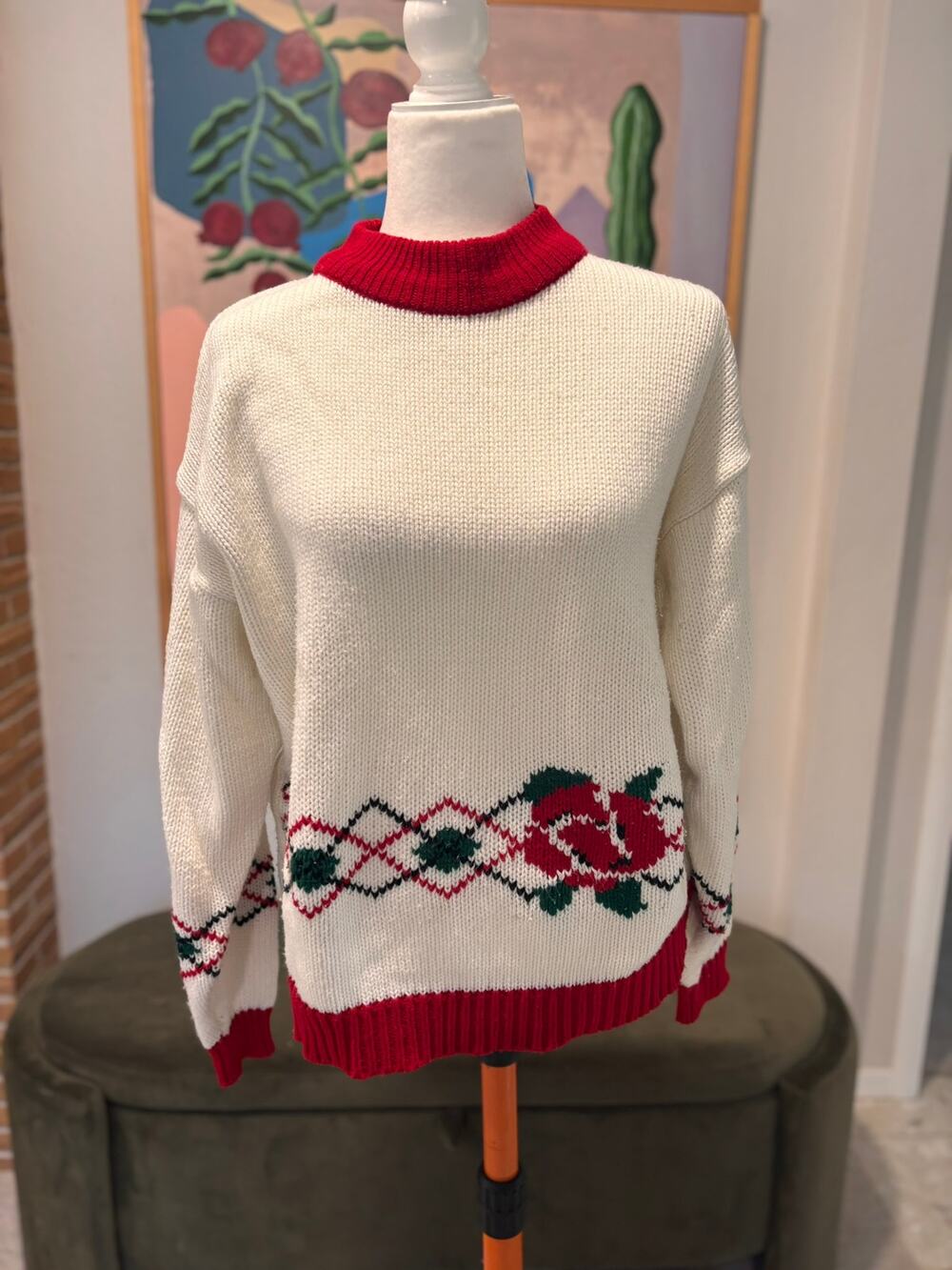 Vintage 90s Hunt Club JCPenney Rose Knit Sweater Cottagecore Holiday Pullover